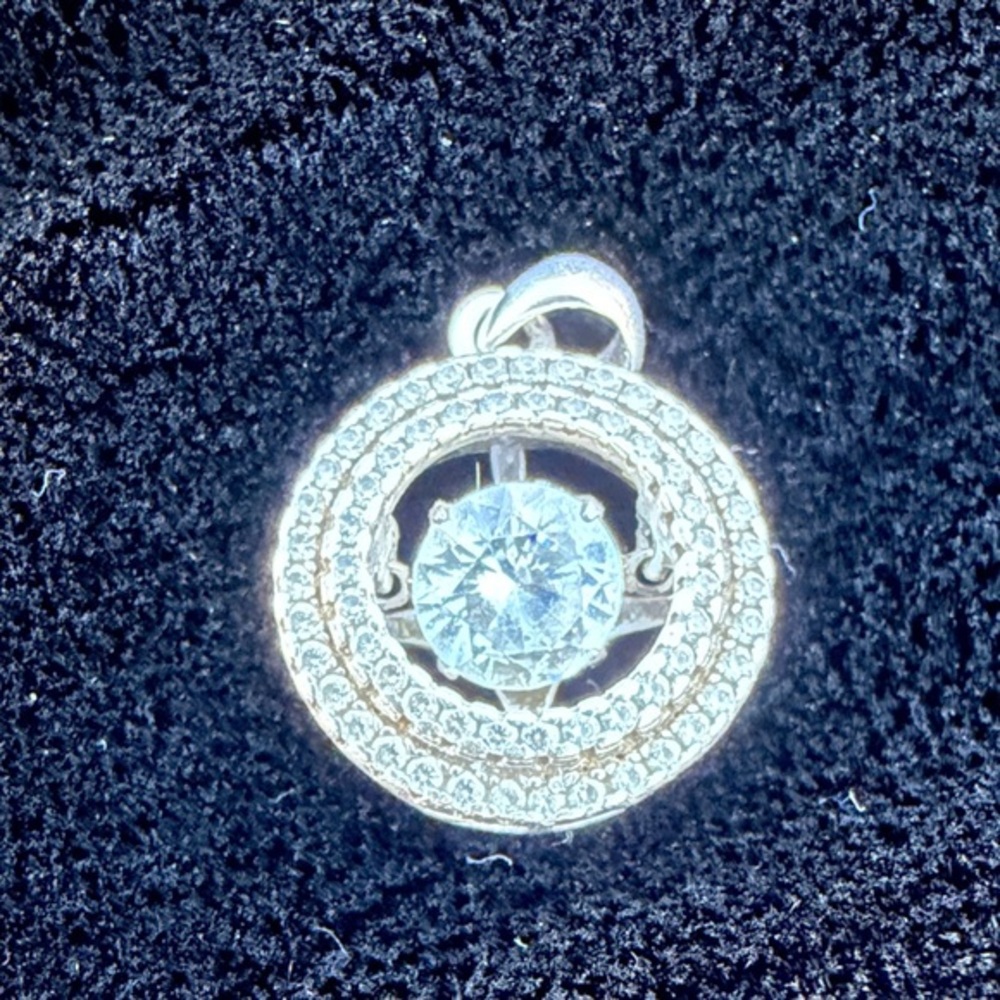 Elegant Sterling Silver Halo Pendant with Crystal Accent